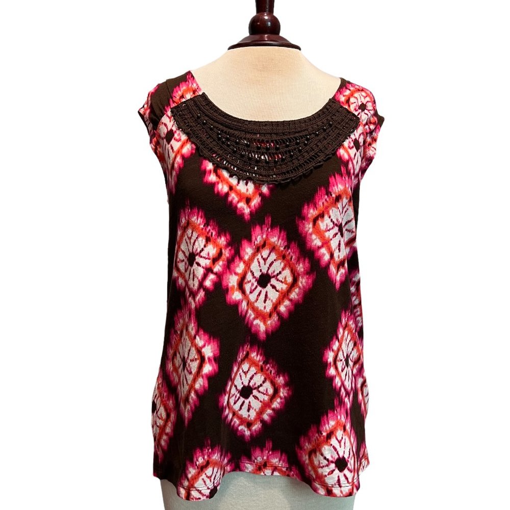 Jones New York Sport tank with crocheted beaded trim